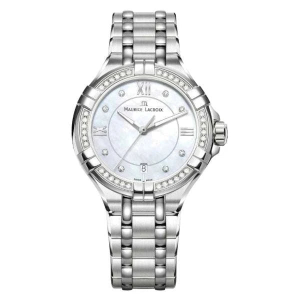 Maurice Lacroix AIKON Ladies Date Donna 35 mm Acciaio Quadrante Madreperla Diamanti Vetro Zaffiro Quarzo Swiss Made Bracciale Acciaio 10 ATM Ref. AI1006-SD502-170-1 Oasi Watch