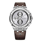 Maurice Lacroix AIKON Chronograph Uomo 44 mm Acciaio Quadrante Argento Soleil Quarzo Swiss Made Vetro Zaffiro Cinturino Pelle Marrone Effetto Alligatore Cronografo Data 10 ATM Ref. AI1018-SS001-130-1
