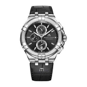 Orologio cronografo Maurice Lacroix con cinturino in pelle nera e quadrante nero