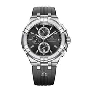 Orologio cronografo Maurice Lacroix con cinturino in gomma nera e quadrante nero