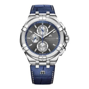 Orologio cronografo uomo con cassa in acciaio e quadrante antracite, cinturino pelle blu