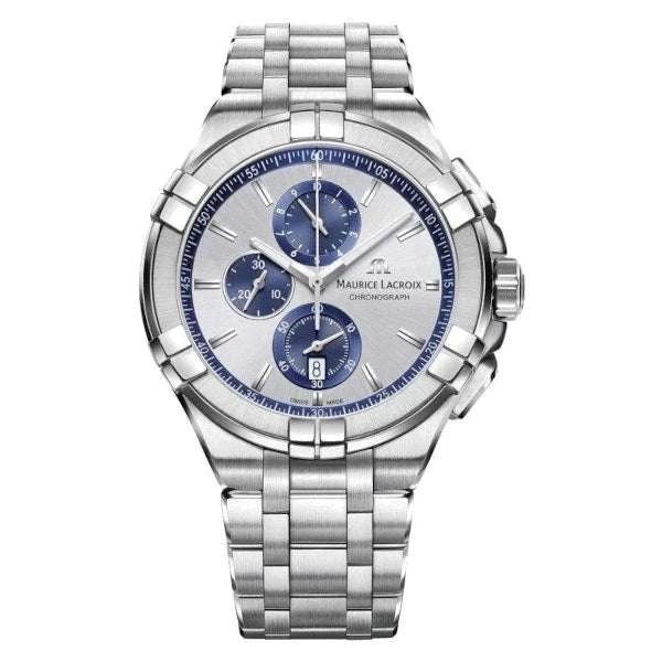 Maurice Lacroix AIKON Chronograph Uomo 44 mm Acciaio Quadrante Verde Soleil Quarzo Swiss Made Vetro Zaffiro Bracciale Acciaio Cronografo Data Piccoli Secondi 10 ATM Ref. AI1018-SS002-630-1 Oasi Watch