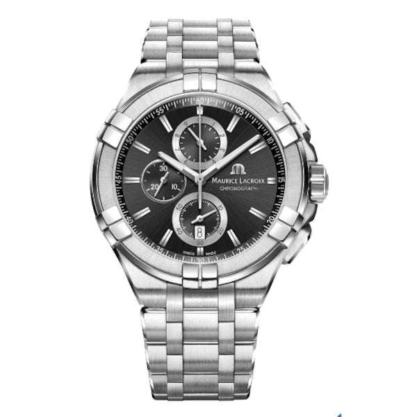 Maurice Lacroix AIKON Chronograph Uomo 44 mm Acciaio Quadrante Verde Soleil Quarzo Swiss Made Vetro Zaffiro Bracciale Acciaio Cronografo Data Piccoli Secondi 10 ATM Ref. AI1018-SS002-630-1 Oasi Watch