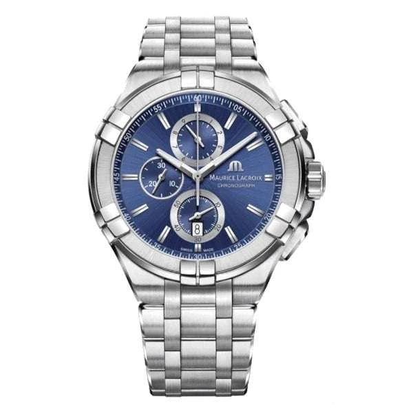 Maurice Lacroix AIKON Chronograph Uomo 44 mm Acciaio Quadrante Verde Soleil Quarzo Swiss Made Vetro Zaffiro Bracciale Acciaio Cronografo Data Piccoli Secondi 10 ATM Ref. AI1018-SS002-630-1 Oasi Watch