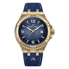 Maurice Lacroix AIKON Bronze Limited Edition Uomo 44 mm Bronzo Quadrante Blu Vetro Zaffiro Quarzo Swiss Made Cinturino Pelle Blu Data 10 ATM 500 Pezzi Ref. AI1028-BRZ01-420-1