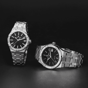 Orologi da polso in acciaio con quadrante nero e bracciale a maglie