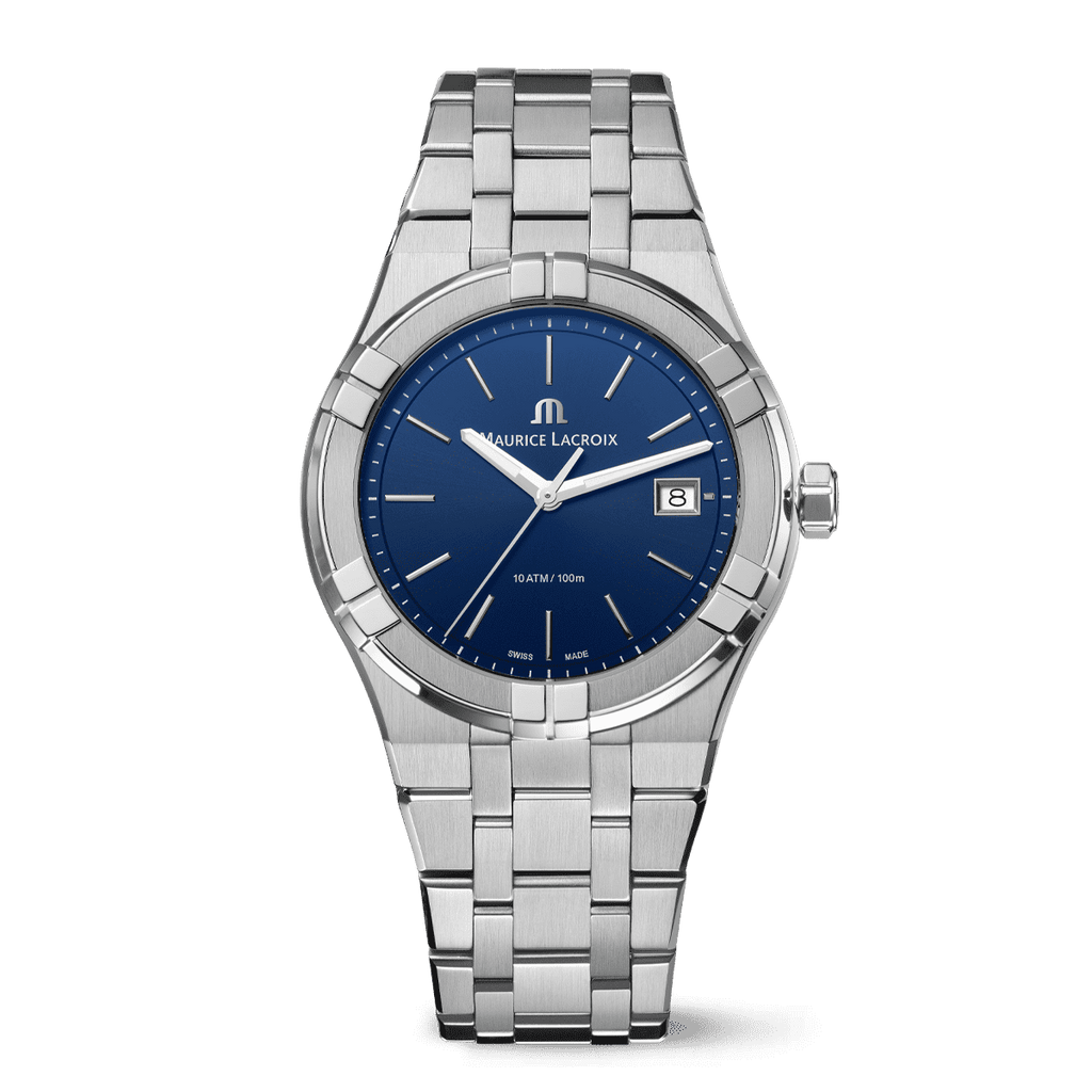 Maurice Lacroix AIKON Quartz Date Uomo 40 mm Acciaio Quadrante Blu Soleil Vetro Zaffiro Quarzo Swiss Made Bracciale Acciaio Data 10 ATM Ref. AI1108-SS002-430-1 Oasi Watch