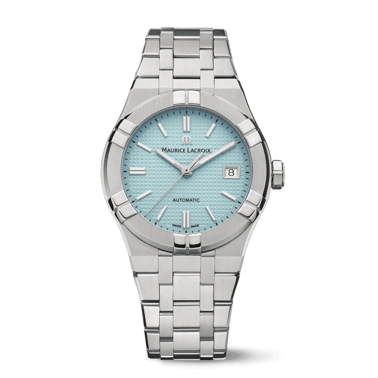 Maurice Lacroix AIKON Automatic Limited Summer Edition Uomo 42mm Acciaio Quadrante Turchese Automatico Calibro ML115 Vetro Zaffiro Bracciale Acciaio + Cinturino Gomma Data 200m Swiss Made 888 Esemplari Ref. AI6008-SS00F-431-1