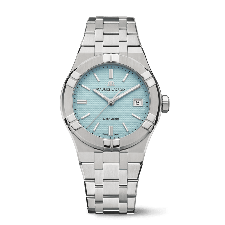 Maurice Lacroix AIKON Automatic Limited Summer Edition Uomo 42mm Acciaio Quadrante Turchese Automatico Calibro ML115 Vetro Zaffiro Bracciale Acciaio + Cinturino Gomma Data 200m Swiss Made 888 Esemplari Ref. AI6008-SS00F-431-1