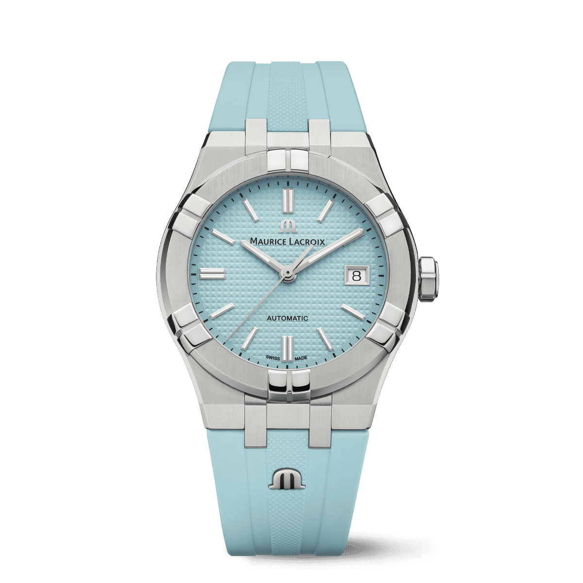 Maurice Lacroix AIKON Automatic Limited Summer Edition Uomo 42mm Acciaio Quadrante Turchese Automatico Calibro ML115 Vetro Zaffiro Bracciale Acciaio + Cinturino Gomma Data 200m Swiss Made 888 Esemplari Ref. AI6008-SS00F-431-1 Oasi Watch