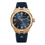 Orologio automatico con cassa bronzo, quadrante blu e cinturino in pelle blu