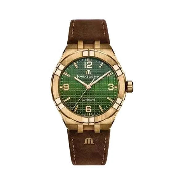 Maurice Lacroix AIKON Automatic Bronze Limited Edition Uomo 42mm Cassa Bronzo Quadrante Verde Clous de Paris Automatico Calibro ML115 Vetro Zaffiro Cinturino Pelle Marrone + Gomma Verde Data 200m Swiss Made 350 Esemplari Ref. AI6008-BRZ0B-630-M Oasi Watch