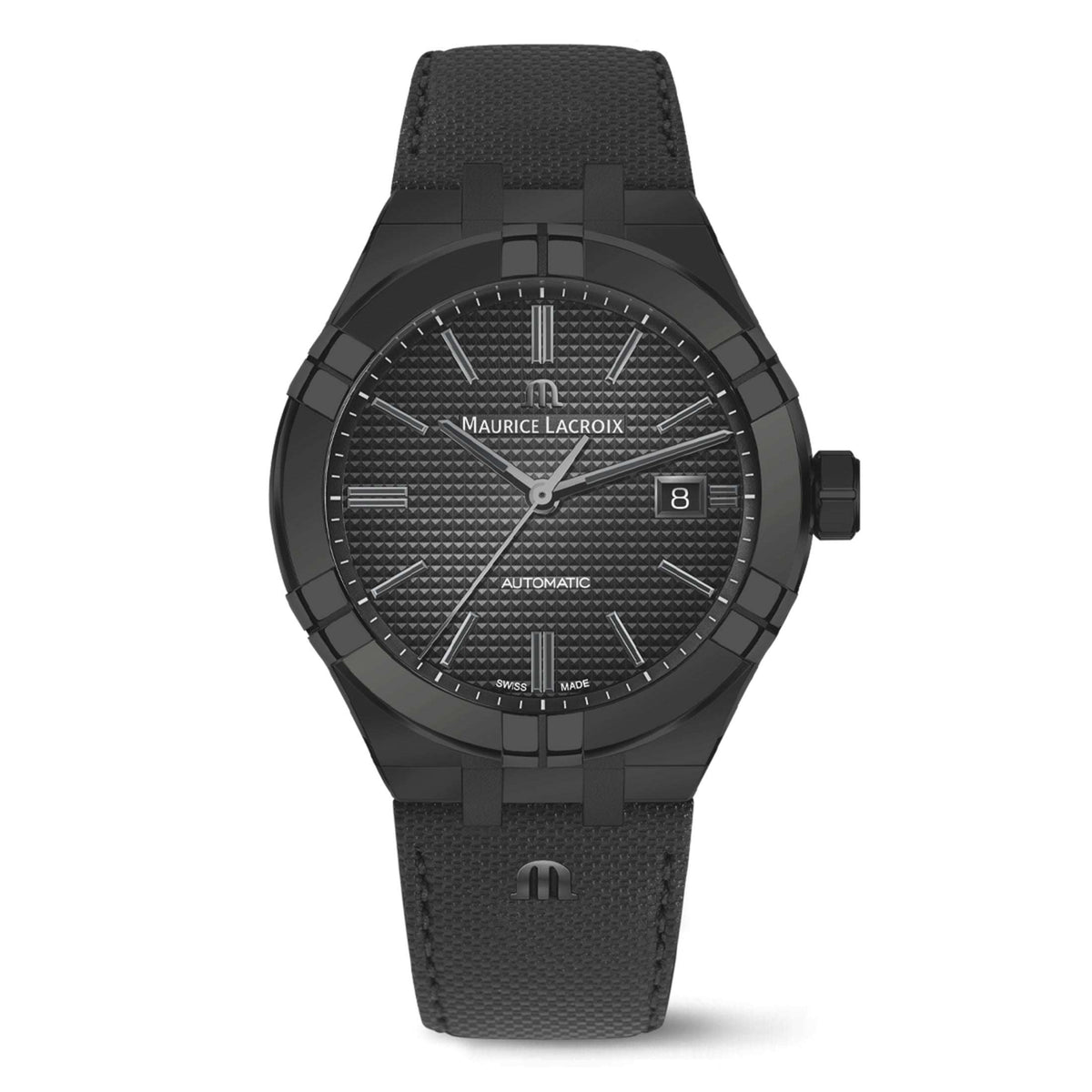 Maurice Lacroix AIKON Automatic Date Uomo 42mm Acciaio PVD Nero Quadrante Nero Clous de Paris Automatico Calibro ML115 Vetro Zaffiro Cinturino Pelle Nero Data 200m Swiss Made Ref. AI6008-PVB01-330-1 Oasi Watch