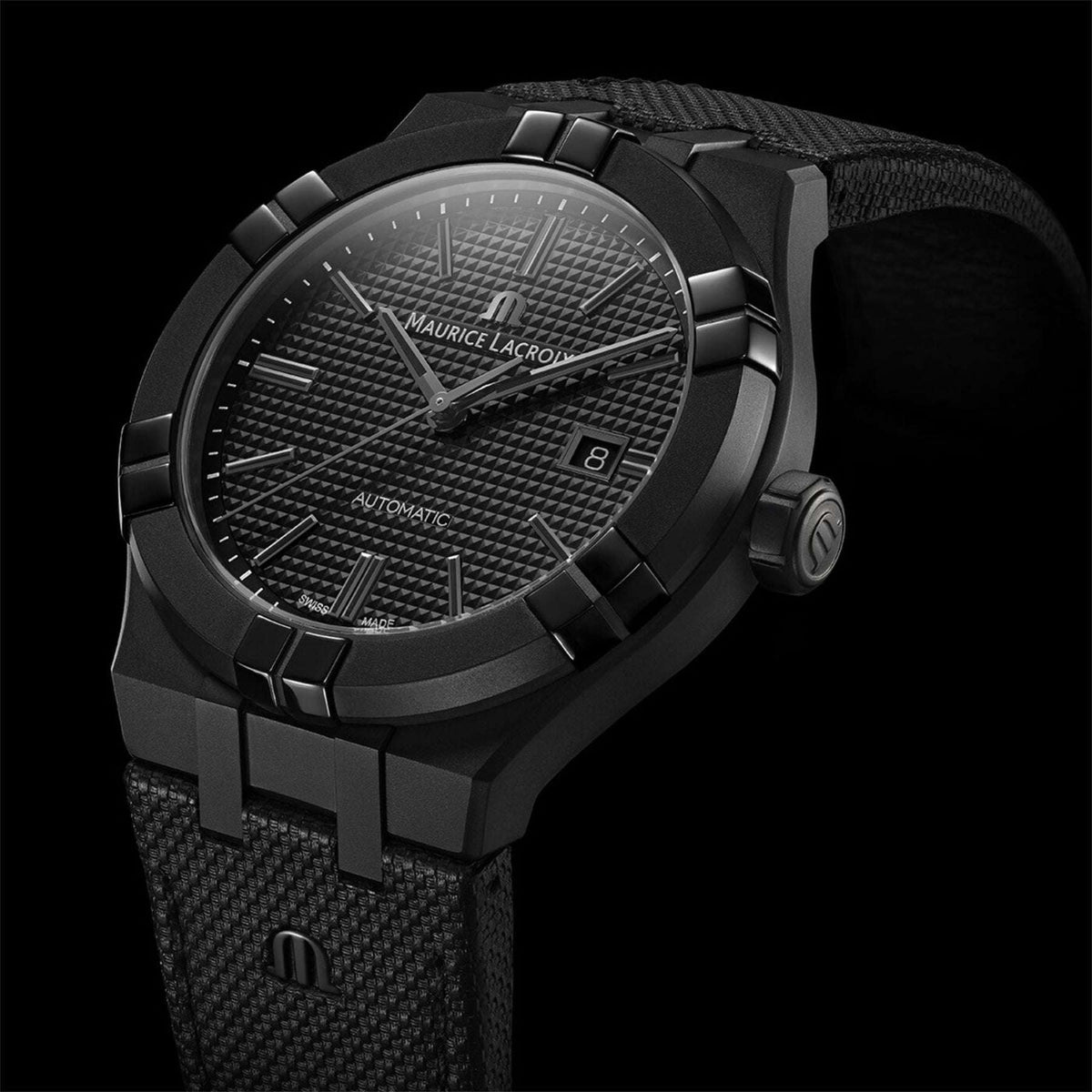 Maurice Lacroix AIKON Automatic Date Uomo 42mm Acciaio PVD Nero Quadrante Nero Clous de Paris Automatico Calibro ML115 Vetro Zaffiro Cinturino Pelle Nero Data 200m Swiss Made Ref. AI6008-PVB01-330-1 Oasi Watch