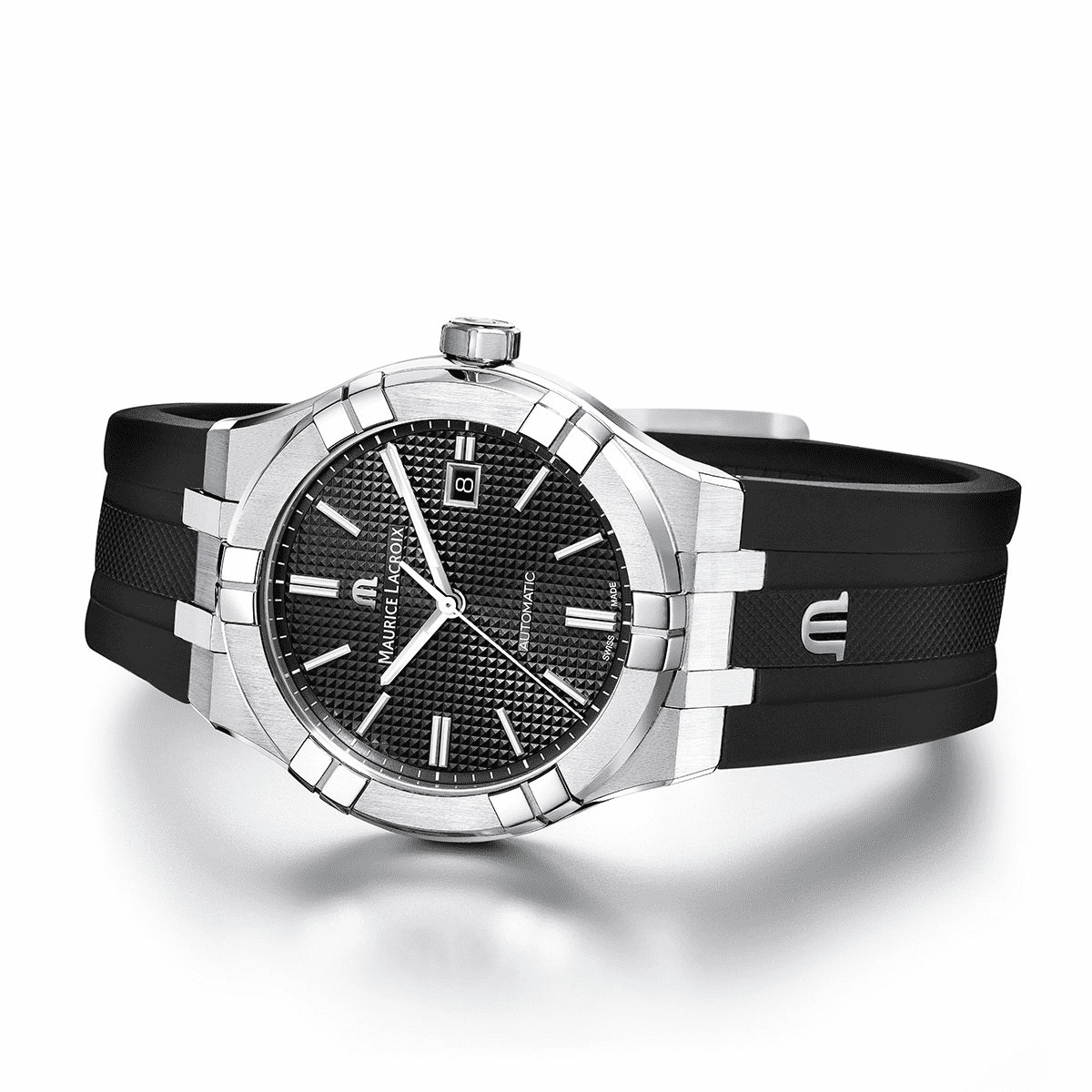 Maurice Lacroix AIKON Automatic Date Uomo 42mm Acciaio Quadrante Blu Clous de Paris Automatico ML115 Vetro Zaffiro Cinturino Caucciù Blu Data 20 ATM Swiss Made Ref. AI6008-SS000-430-4 Oasi Watch