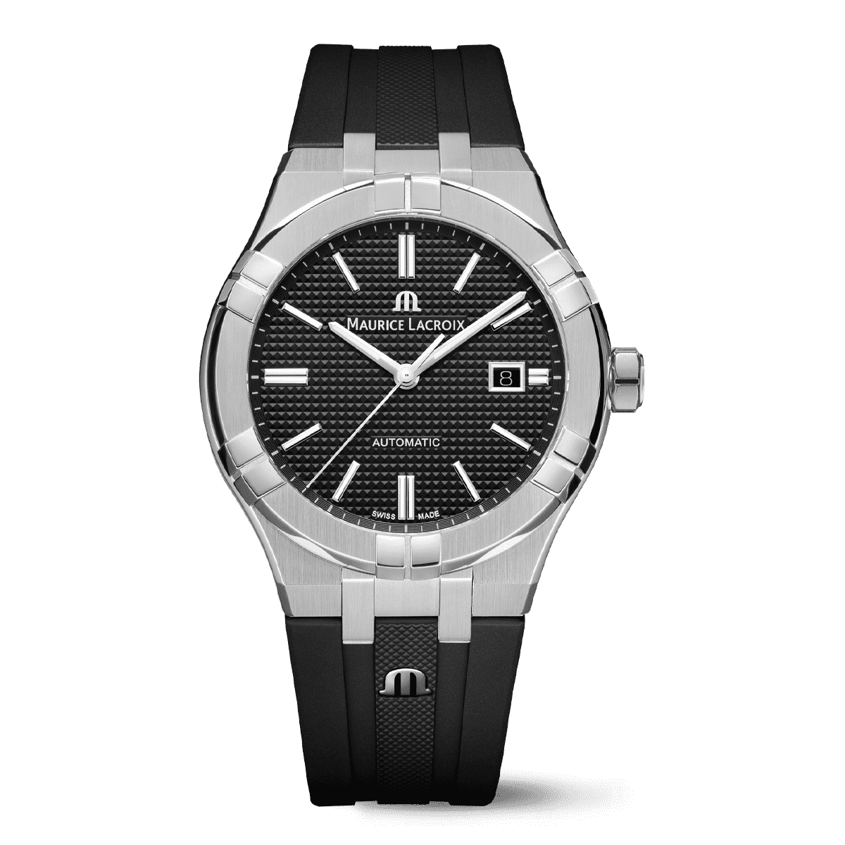 Maurice Lacroix AIKON Automatic Date Uomo 42mm Acciaio Quadrante Blu Clous de Paris Automatico ML115 Vetro Zaffiro Cinturino Caucciù Blu Data 20 ATM Swiss Made Ref. AI6008-SS000-430-4 Oasi Watch