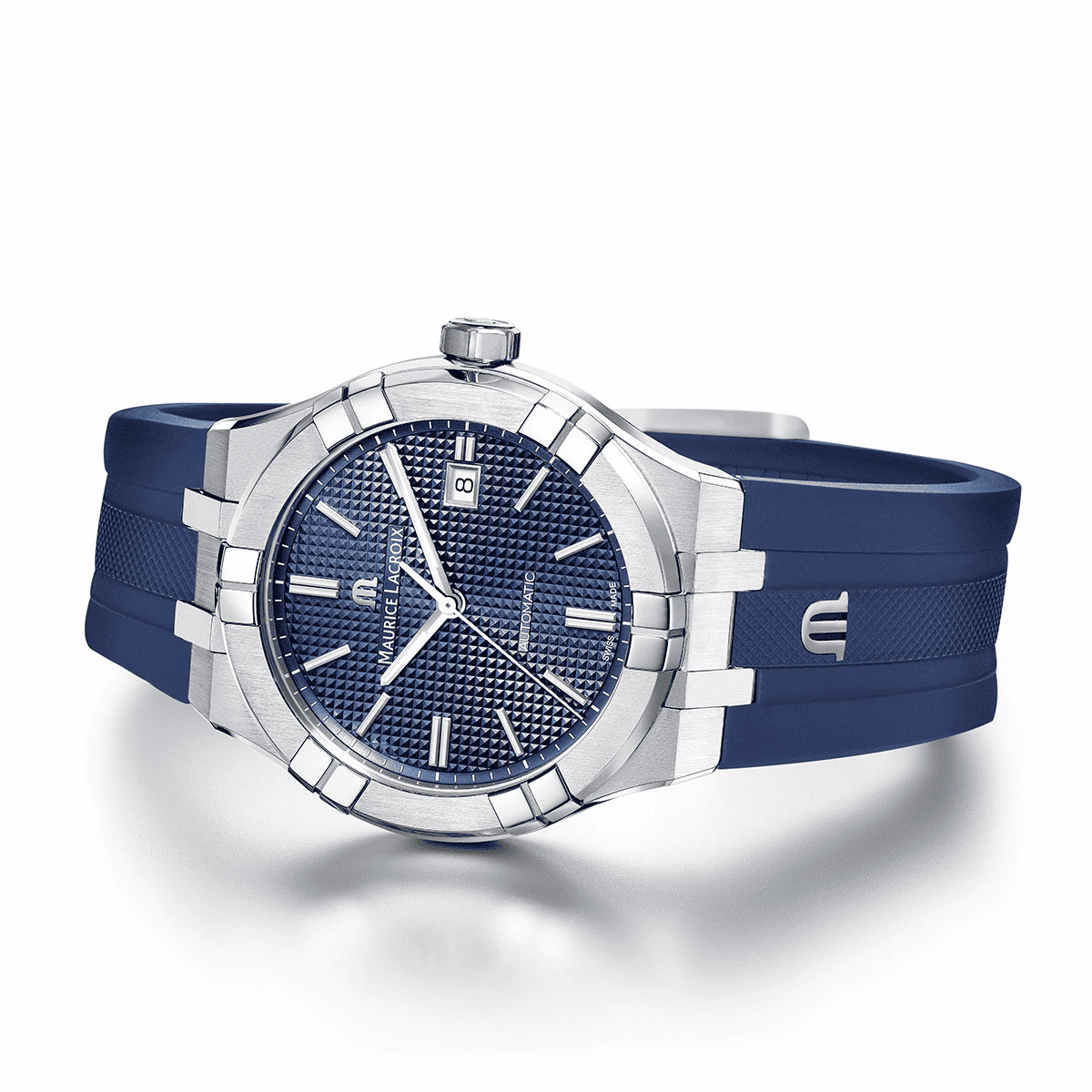 Maurice Lacroix AIKON Automatic Date Uomo 42mm Acciaio Quadrante Blu Clous de Paris Automatico ML115 Vetro Zaffiro Cinturino Caucciù Blu Data 20 ATM Swiss Made Ref. AI6008-SS000-430-4 Oasi Watch