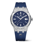 Orologio automatico in acciaio con quadrante blu clous de Paris e cinturino caucciù blu