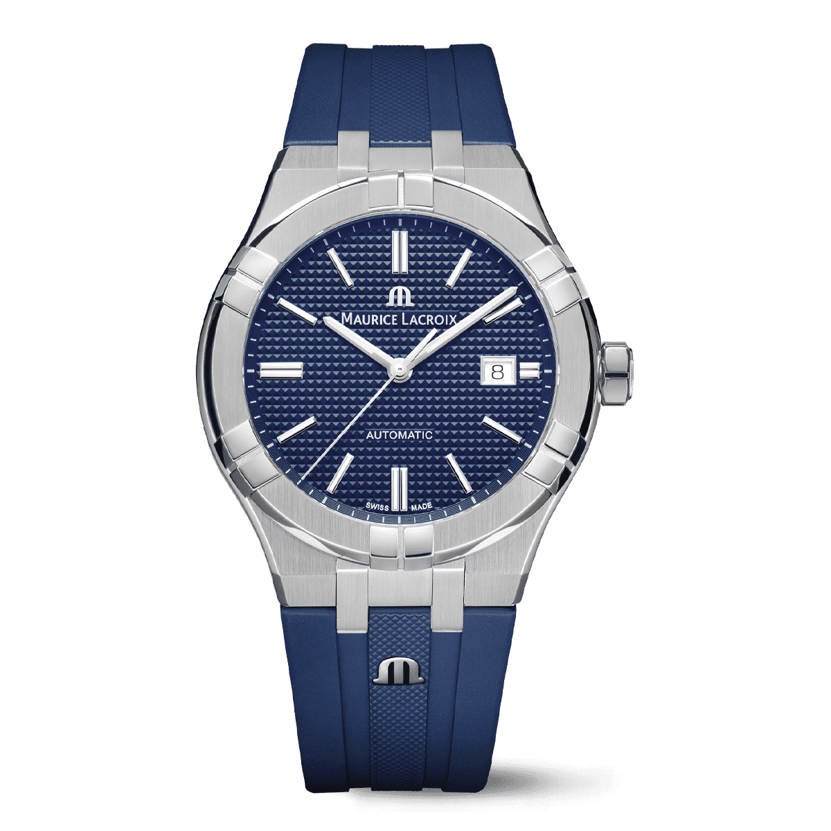 Maurice Lacroix AIKON Automatic Date Uomo 42mm Acciaio Quadrante Blu Clous de Paris Automatico ML115 Vetro Zaffiro Cinturino Caucciù Blu Data 20 ATM Swiss Made Ref. AI6008-SS000-430-4 Oasi Watch