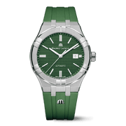 Orologio automatico frontale con quadrante verde clous de Paris e cinturino caucciù verde