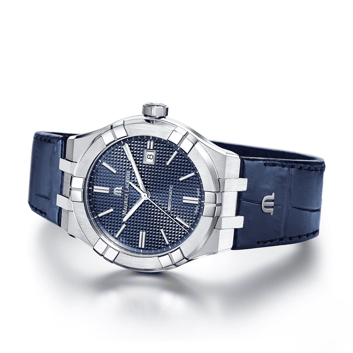Maurice Lacroix AIKON Automatic Date Uomo 42mm Acciaio Quadrante Blu Clous de Paris Automatico Calibro ML115 Vetro Zaffiro Cinturino Pelle Blu Data 20 ATM Swiss Made Ref. AI6008-SS001-430-1 Oasi Watch