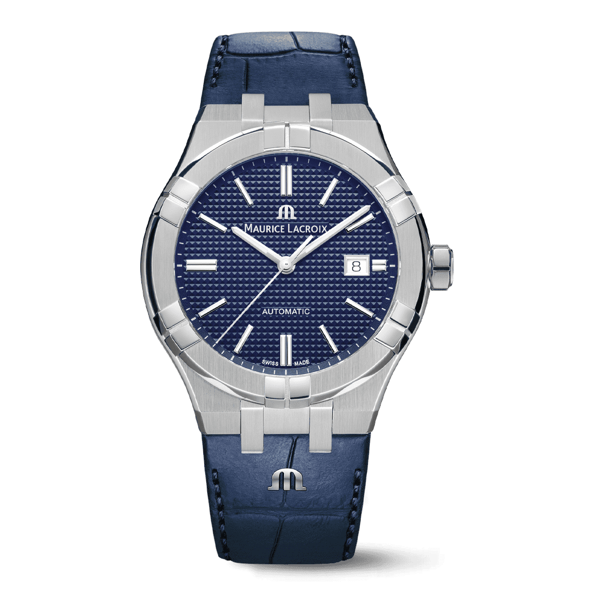 Maurice Lacroix AIKON Automatic Date Uomo 42mm Acciaio Quadrante Blu Clous de Paris Automatico Calibro ML115 Vetro Zaffiro Cinturino Pelle Blu Data 20 ATM Swiss Made Ref. AI6008-SS001-430-1 Oasi Watch