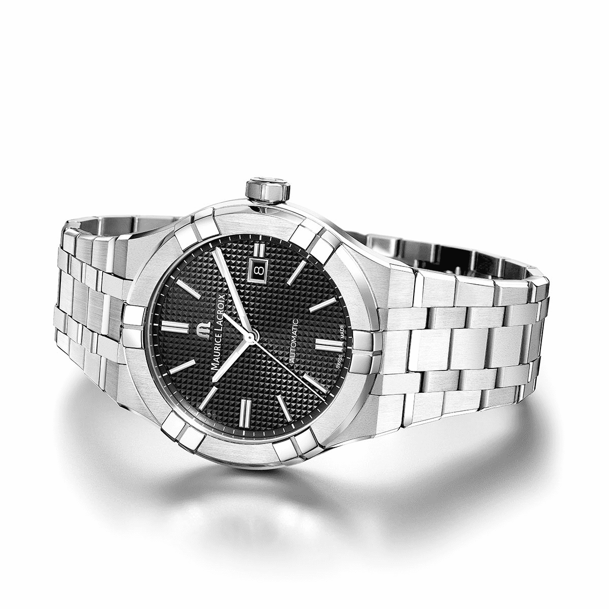 Maurice Lacroix AIKON Automatic Date Uomo 42mm Acciaio Quadrante Nero Clous de Paris Automatico ML115 Vetro Zaffiro Bracciale Acciaio Data 20 ATM Swiss Made Ref. AI6008-SS002-330-1 Oasi Watch