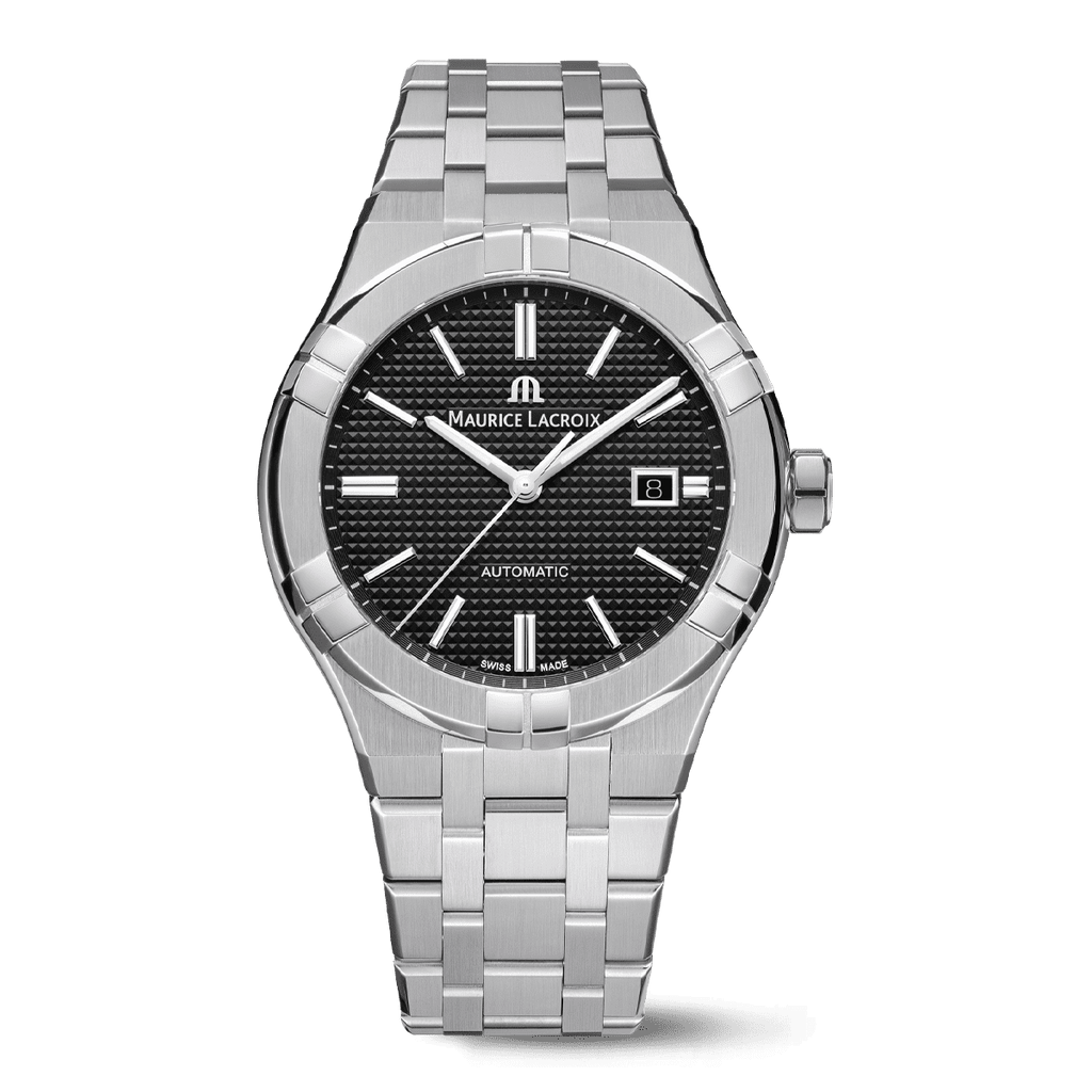 Maurice Lacroix AIKON Automatic Date Uomo 42mm Acciaio Quadrante Nero Clous de Paris Automatico ML115 Vetro Zaffiro Bracciale Acciaio Data 20 ATM Swiss Made Ref. AI6008-SS002-330-1 Oasi Watch