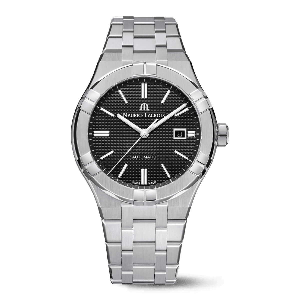 Maurice Lacroix AIKON Automatic Date Uomo 42mm Acciaio Quadrante Nero Clous de Paris Automatico ML115 Vetro Zaffiro Bracciale Acciaio Data 20 ATM Swiss Made Ref. AI6008-SS002-330-1 Oasi Watch