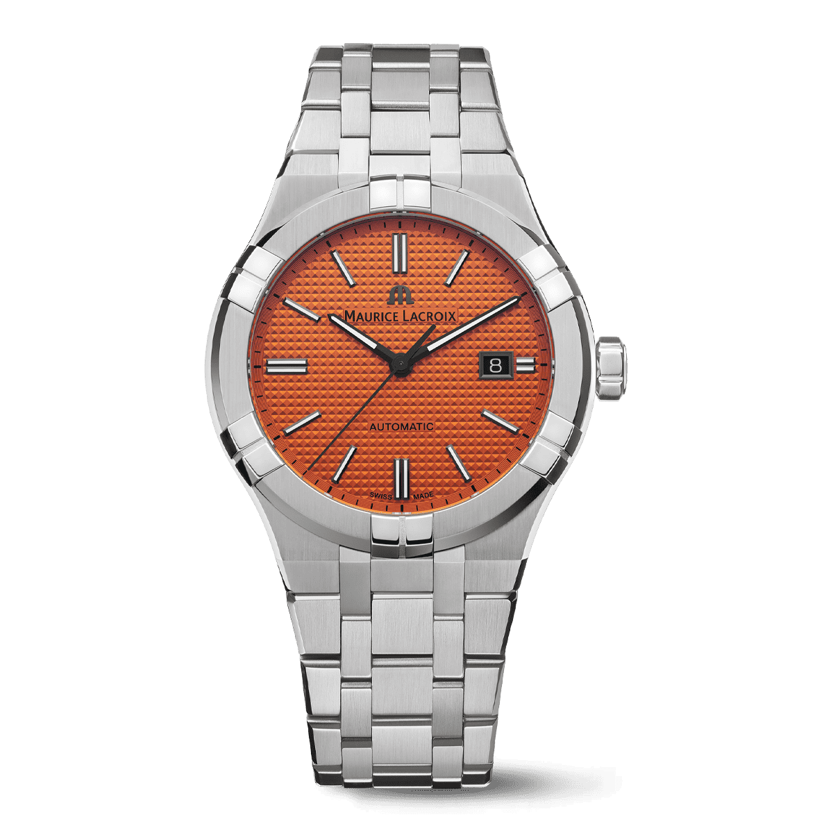 Maurice Lacroix AIKON Automatic Date Limited Edition Uomo 42mm Acciaio Quadrante Arancione Côtes de Genève Automatico Calibro ML115 Vetro Zaffiro Bracciale Acciaio + Gomma Arancione Data 200m Swiss Made 888 Esemplari Ref. AI6008-SS00F-530-1 Oasi Watch