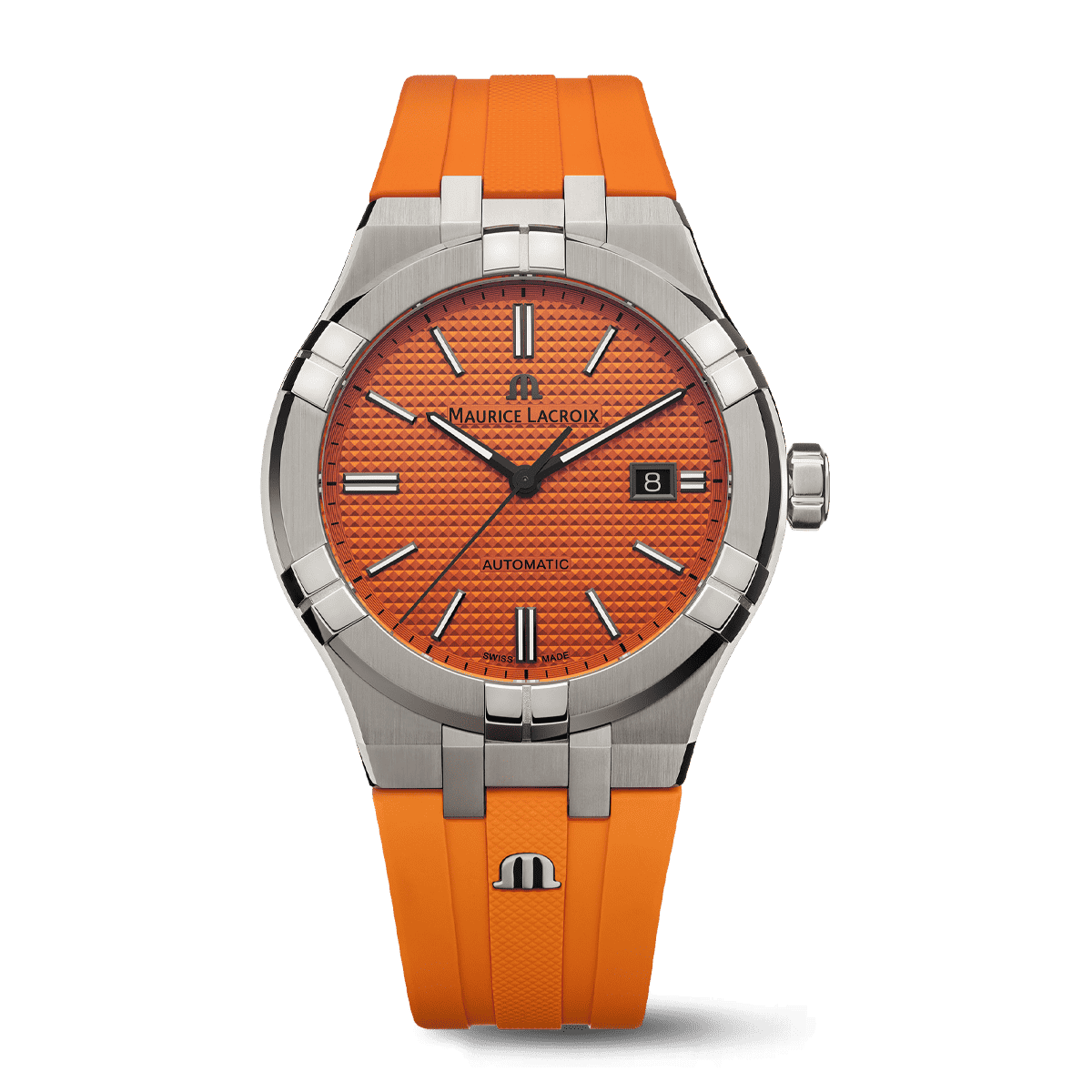 Maurice Lacroix AIKON Automatic Date Limited Edition Uomo 42mm Acciaio Quadrante Arancione Côtes de Genève Automatico Calibro ML115 Vetro Zaffiro Bracciale Acciaio + Gomma Arancione Data 200m Swiss Made 888 Esemplari Ref. AI6008-SS00F-530-1 Oasi Watch
