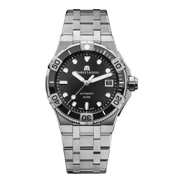 Maurice Lacroix AIKON Venturer Uomo 43mm Acciaio Quadrante Nero Soleil Automatico Calibro ML115 Vetro Zaffiro Lunetta Ceramica Diver Bracciale Acciaio Cinturino Gomma Data 300m Swiss Made Ref. AI6058-SS002-430-2 OASI WATCH