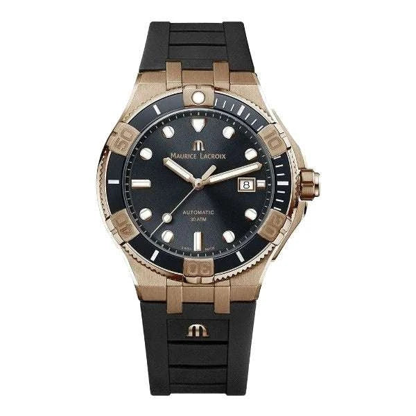 Maurice Lacroix AIKON Venturer Bronze Uomo 43 mm Bronzo Quadrante Nero Soleil Lunetta Ceramica Vetro Zaffiro Calibro ML115 Automatico Cinturini Gomma e Pelle Data 30 ATM Swiss Made Ref. AI6058-BRZ0B-330-2 Oasi Watch