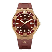 Orologio da polso bordeaux con cassa bronzo e lunetta ceramica, cinturino pelle-gomma