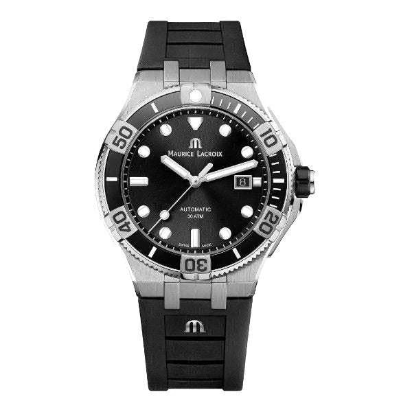 Maurice Lacroix AIKON Venturer Uomo 43mm Acciaio Quadrante Nero Soleil Automatico Calibro ML115 Vetro Zaffiro Lunetta Ceramica Diver Cinturino Gomma Nero Data 300m Swiss Made Ref. AI6058-SS001-330-1 Oasi Watch
