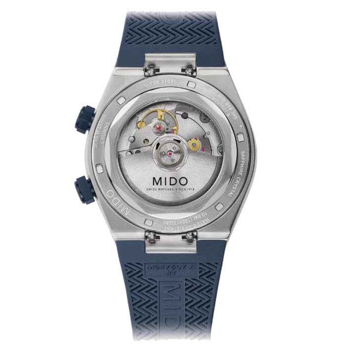 Orologio Mido automatico con fondello a vista e quadrante interno, cinturino blu