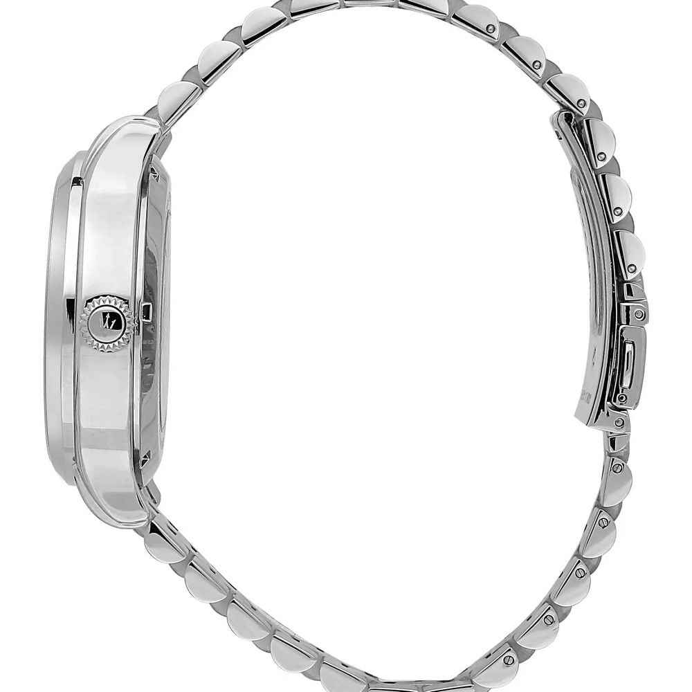 Orologio da uomo in acciaio argento, profilo laterale e bracciale con maglie
