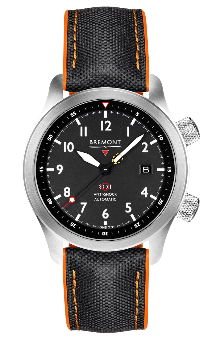 Bremont Martin-Baker MBII Automatico Uomo 43 mm Acciaio Temprato Quadrante Nero Barrel Arancione Vetro Zaffiro Cronometro BE-36AE Cinturino Nero 100 m Ref. MBII-BK/Orange