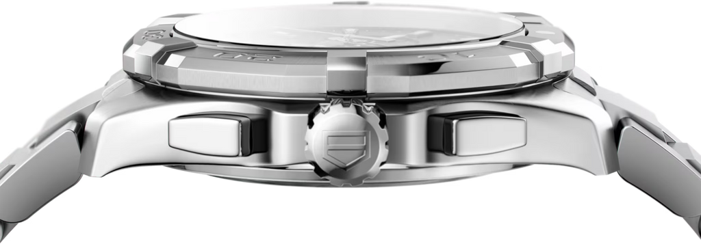 Cassa dell’orologio in acciaio TAG Heuer, profilo laterale con pulsanti