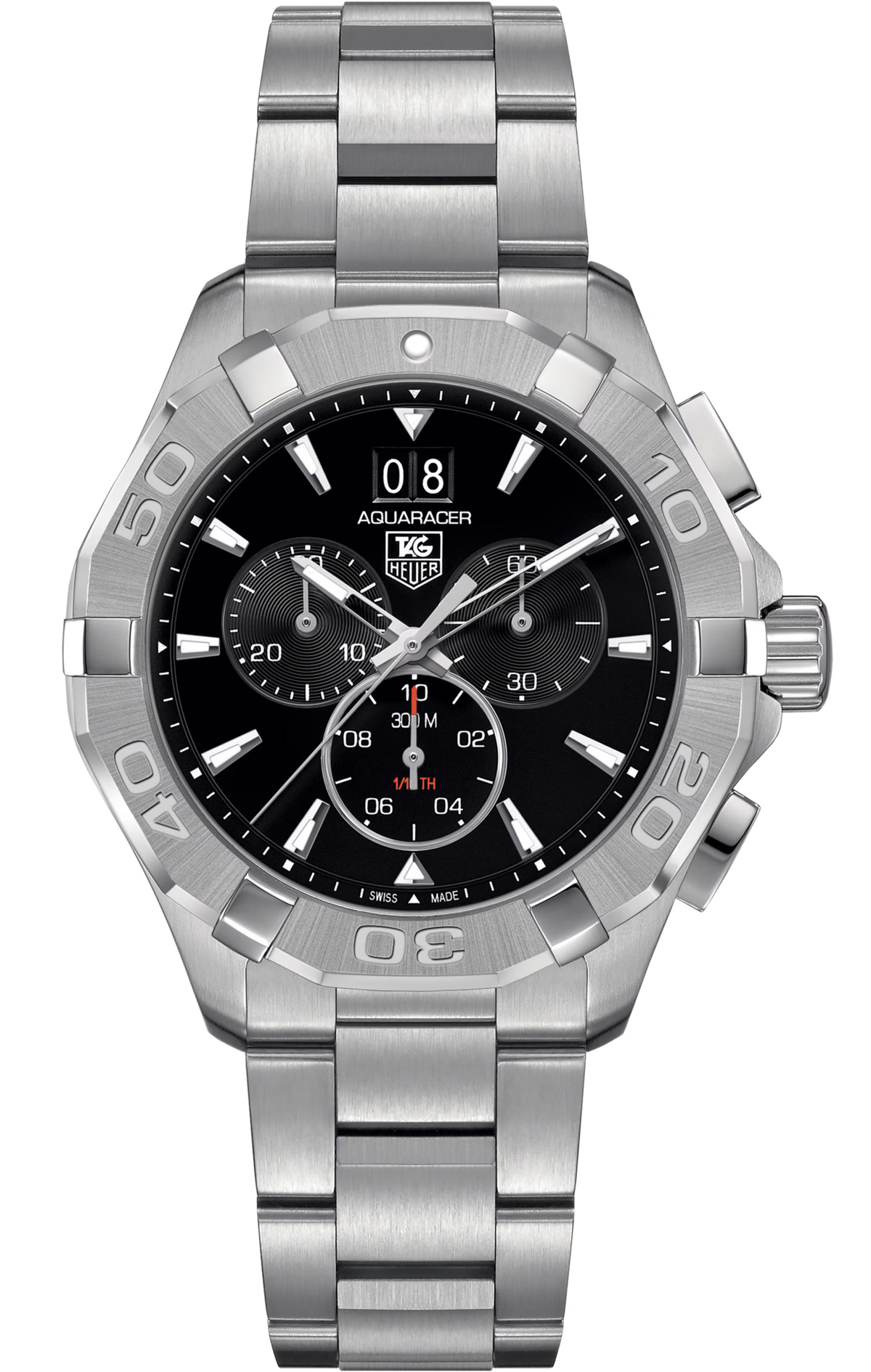 Orologio da uomo Aquaracer TAG Heuer in acciaio con quadrante nero e cronografo