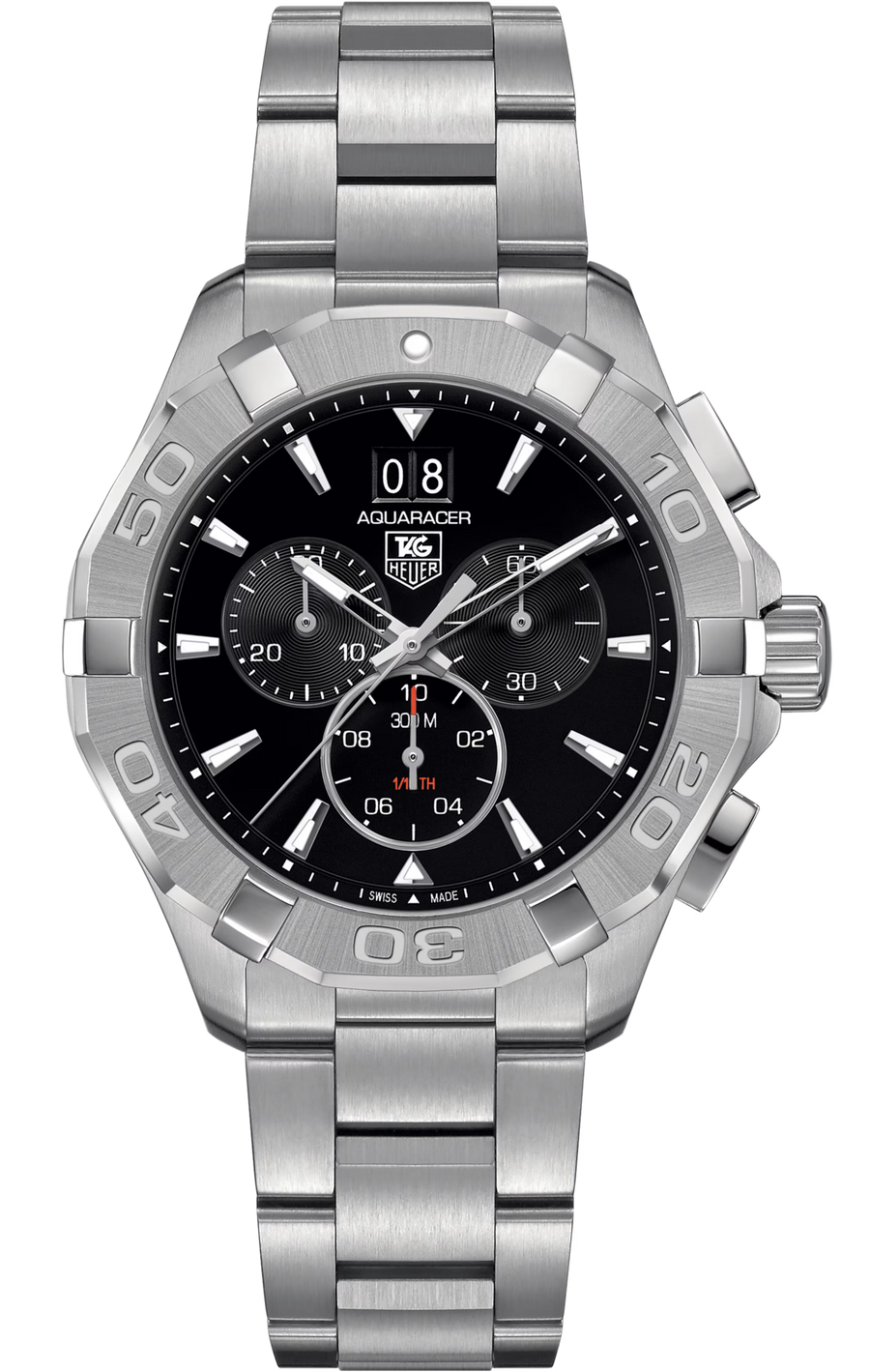 TAG Heuer Aquaracer Chronograph Uomo 43 mm Acciaio Quadrante Nero Soleil Lunetta Girevole Vetro Zaffiro Cronografo al Quarzo Grande Data Bracciale Acciaio 30 ATM Swiss Made Ref. CAY1110.BA0927