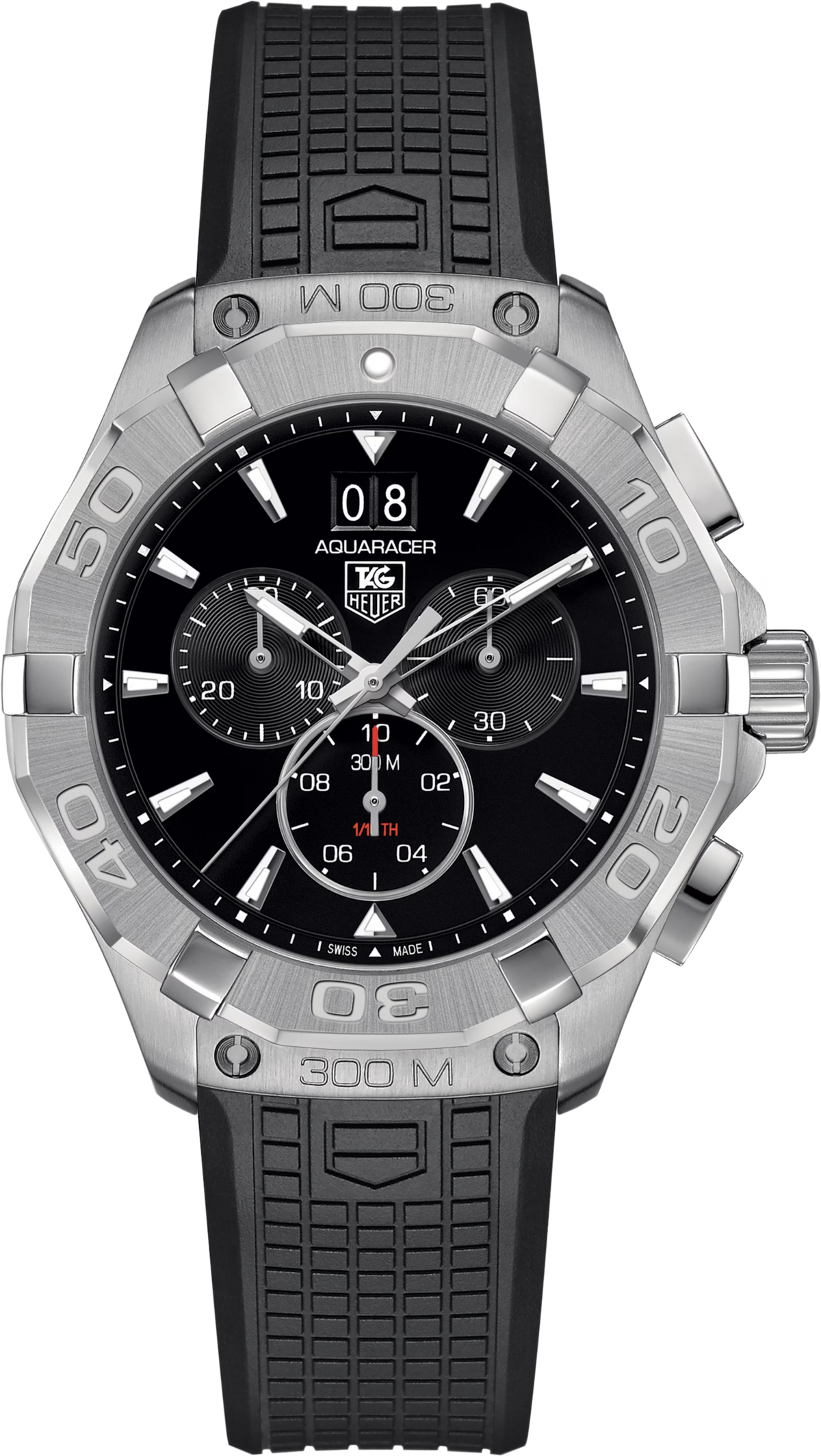 Orologio TAG Heuer Aquaracer 300M cronografo nero con cinturino caucciù e cassa acciaio