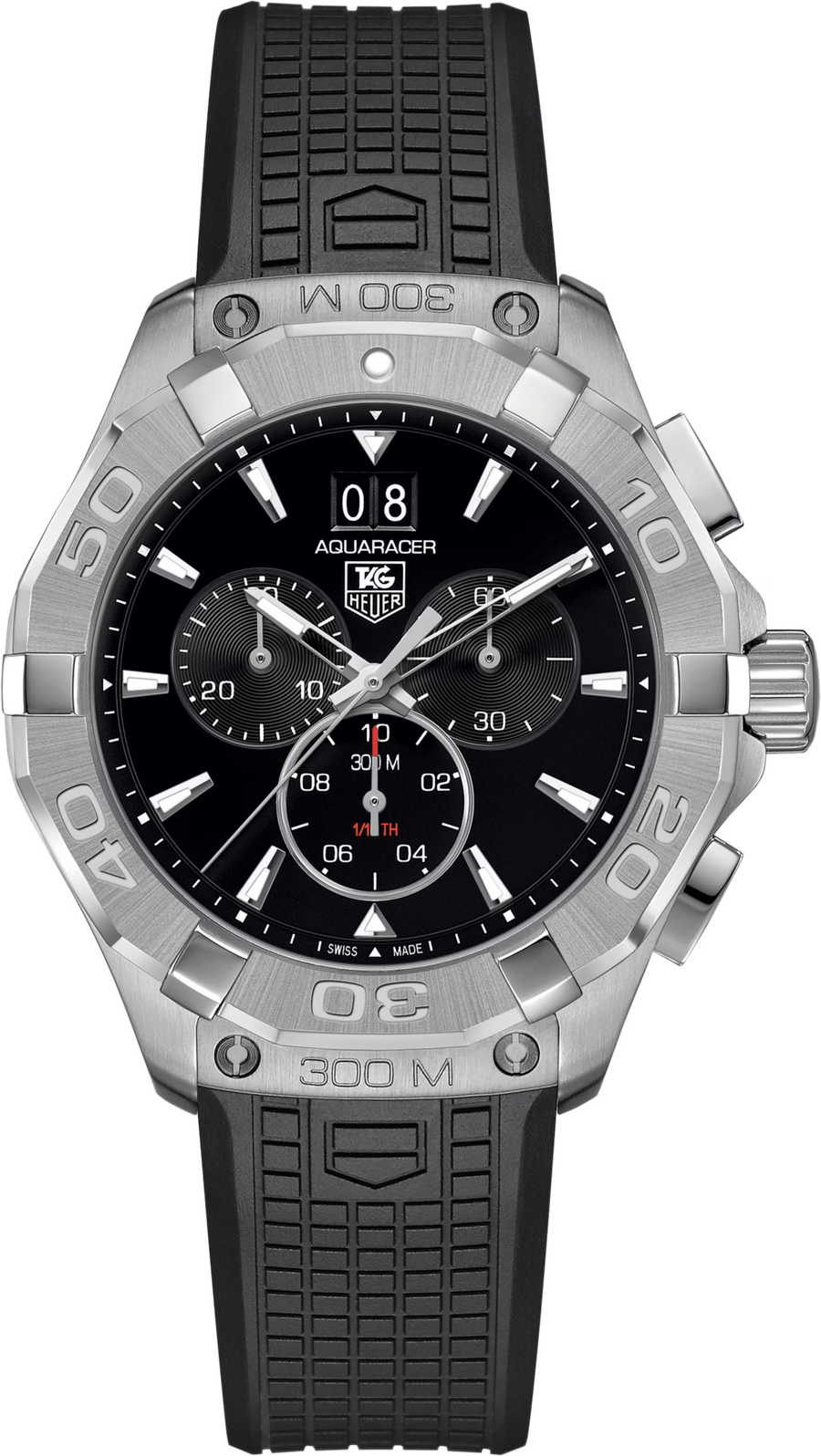TAG Heuer Aquaracer 300M Cronografo Quarzo Uomo 43 mm Acciaio Quadrante Nero Soleil Lunetta Girevole Vetro Zaffiro Grande Data Cinturino Caucciù Nero 30 ATM Swiss Made Ref. CAY1110.FT6041
