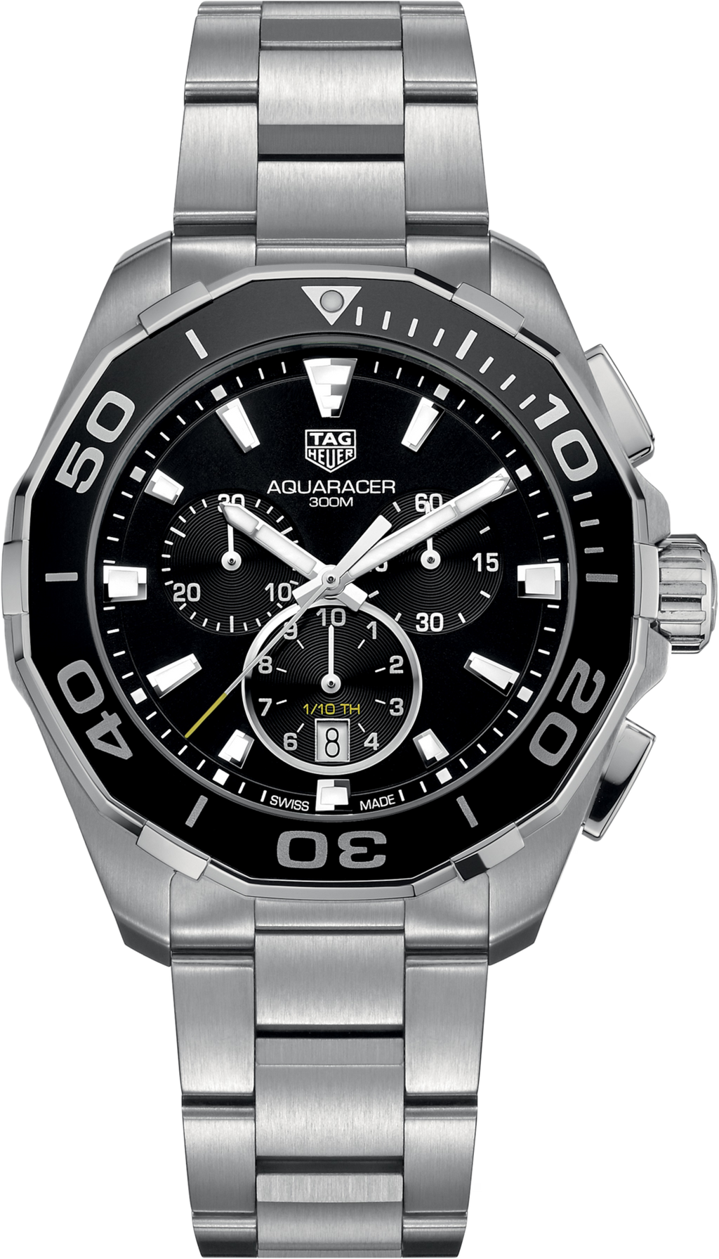 Orologio cronografo TAG Heuer Aquaracer, quadrante nero e bracciale acciaio
