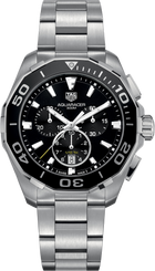TAG Heuer Aquaracer Chronograph Uomo 43 mm Acciaio Quadrante Nero Soleil Lunetta Girevole con Inserto in Alluminio Nero Vetro Zaffiro Cronografo al Quarzo Data Bracciale Acciaio 30 ATM Swiss Made Ref. CAY111A.BA0927
