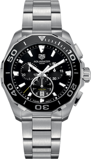 Orologio cronografo TAG Heuer Aquaracer, quadrante nero e bracciale acciaio
