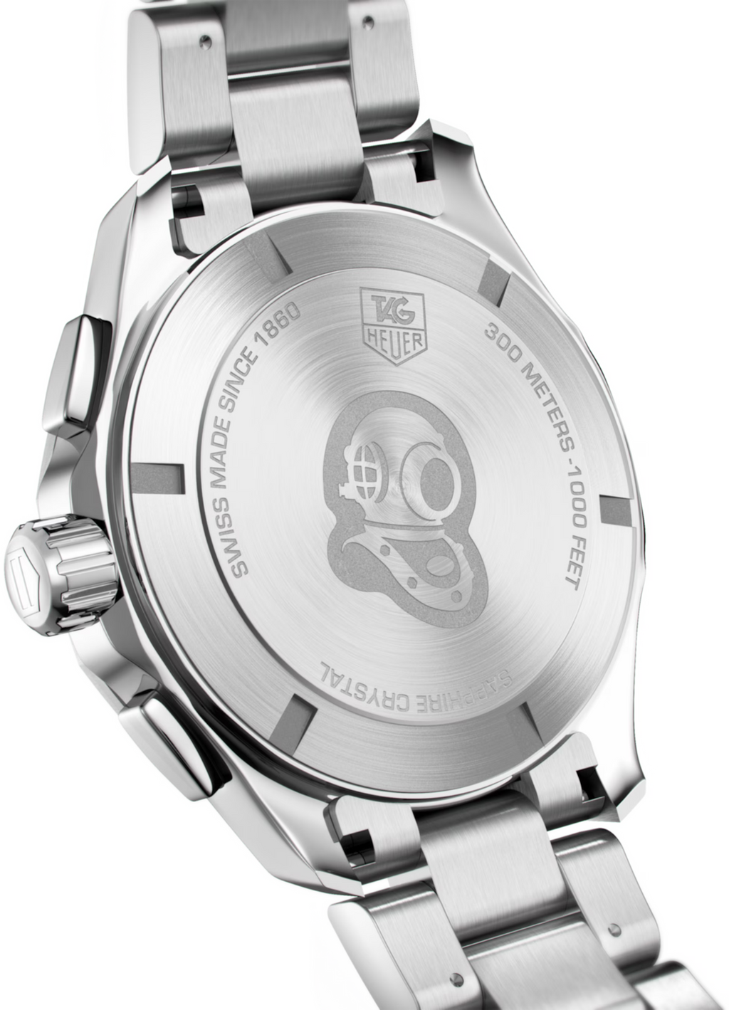 Fondello in acciaio dell’orologio TAG Heuer Aquaracer con incisioni e simboli