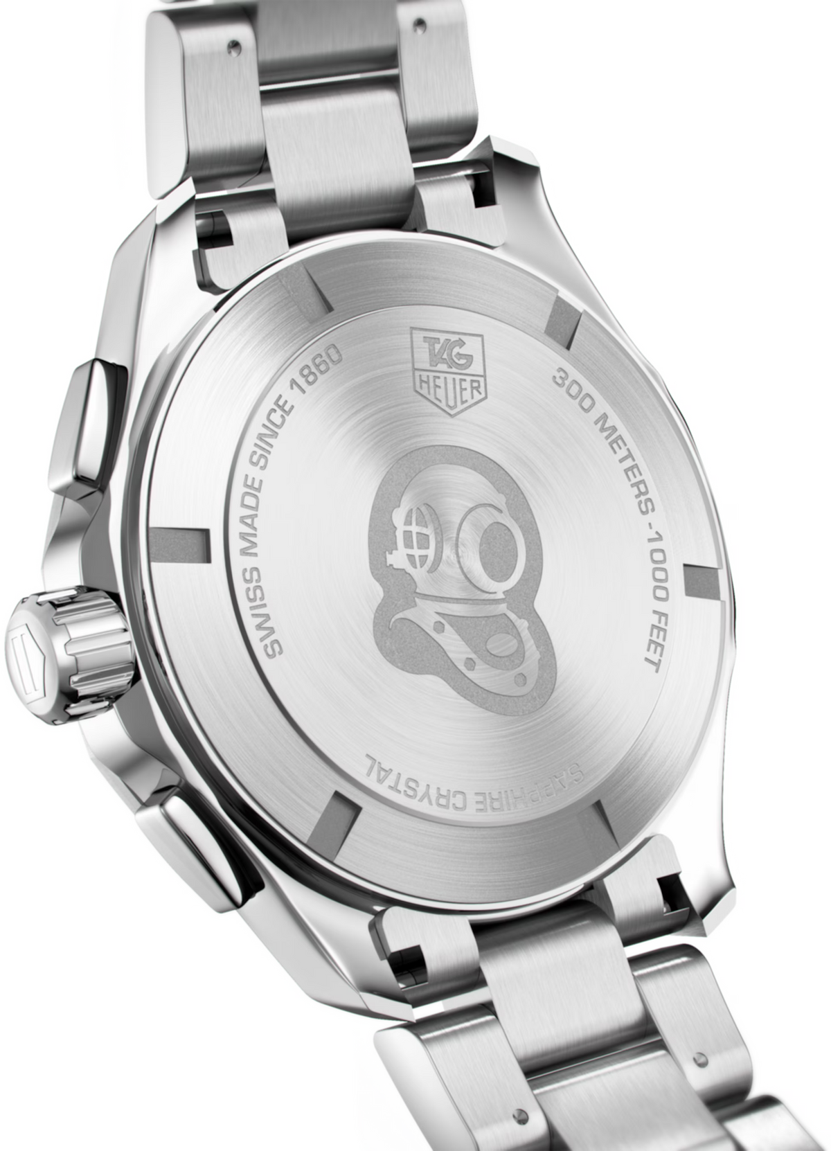 Fondello in acciaio dell’orologio TAG Heuer Aquaracer con incisioni e simboli
