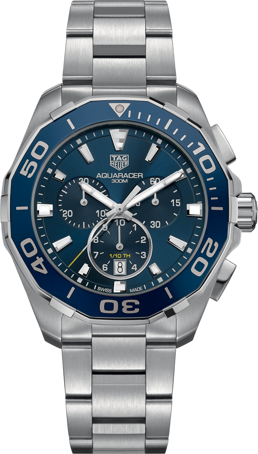 Orologio TAG Heuer Aquaracer cronografo con quadrante blu e bracciale in acciaio