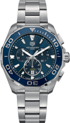 TAG Heuer Aquaracer Chronograph Uomo 43 mm Acciaio Quadrante Blu Soleil Lunetta Girevole Blu in Alluminio Vetro Zaffiro Cronografo al Quarzo Data Bracciale Acciaio 30 ATM Swiss Made Ref. CAY111B.BA0927
